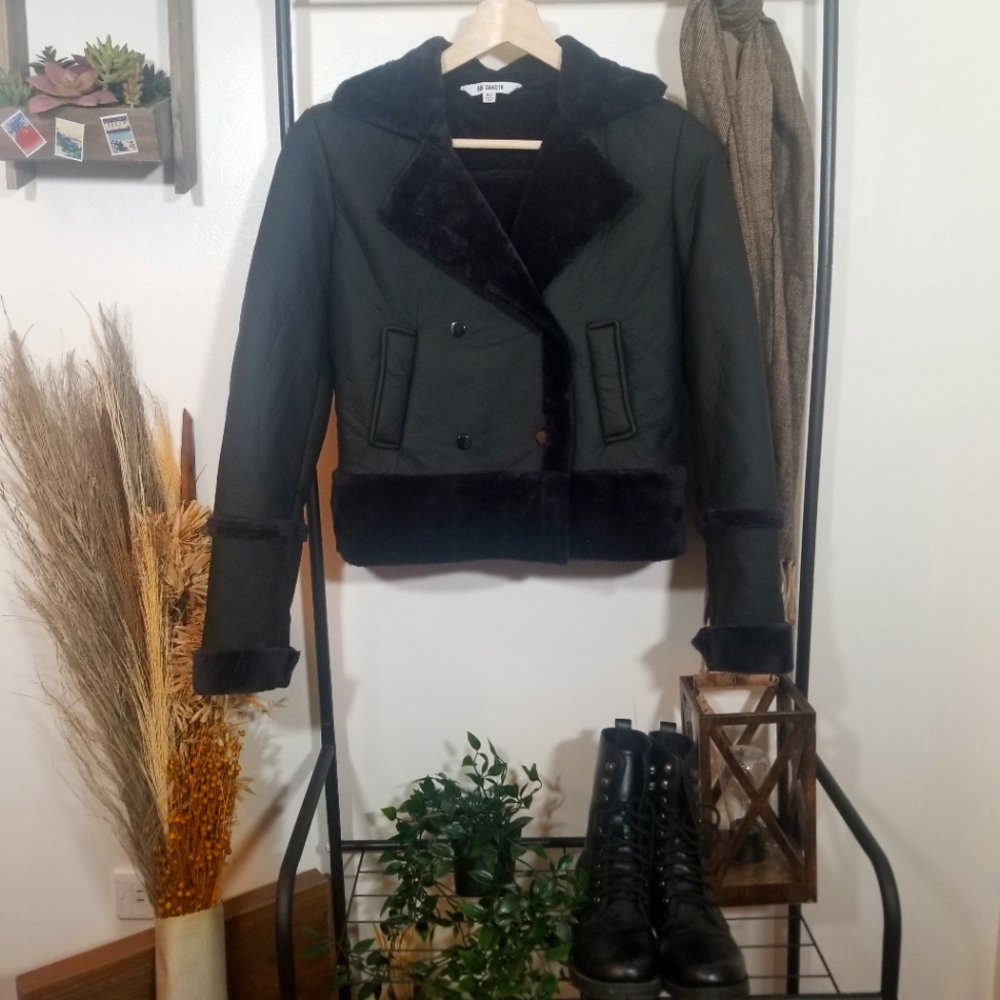 BB DAKOTA Dark Gray Black Faux Fur Lightweight Coat